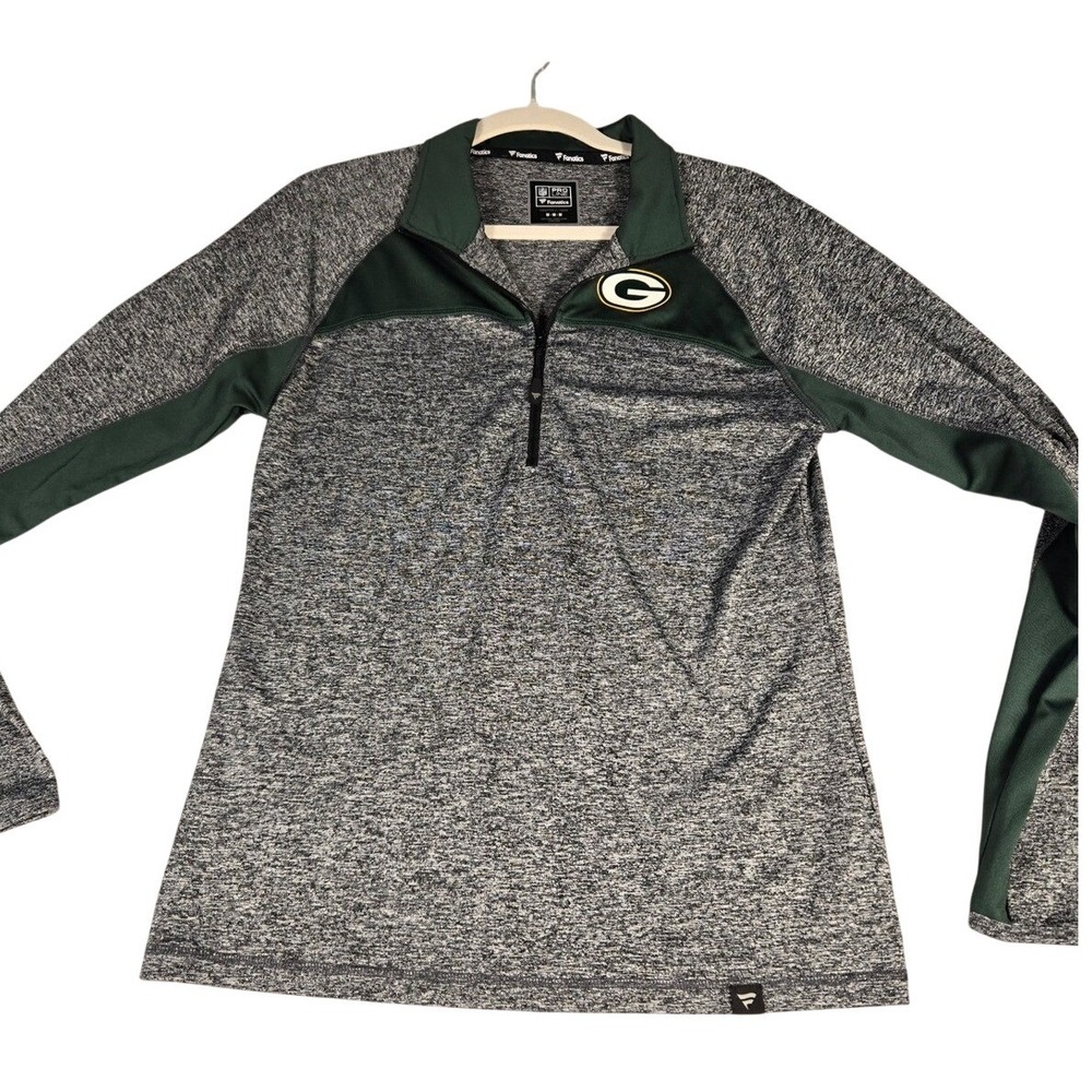 Fanatics NFL Pro Line Green Bay Packers Quarter Zip Pullover Space Dye Grey M